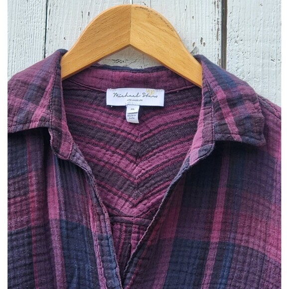 Michael Stars Women Leo Plaid Gauze Button Down Long Sleeve Shirt Sz XL - Picture 8 of 10